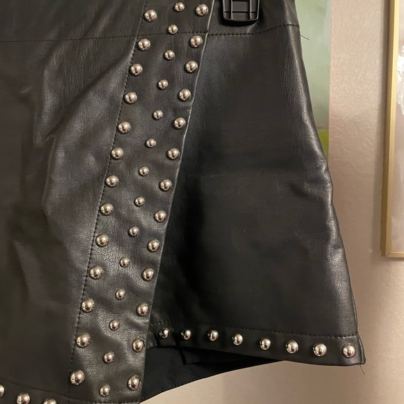Free People Black Studded Faux Leather Skort - Picture 3 of 5